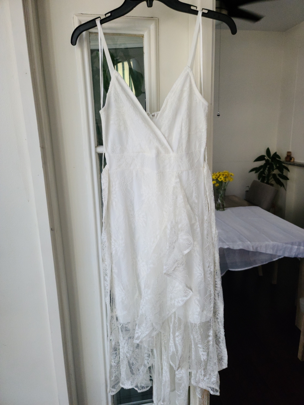 FAVLUX White Strapless-Look Lace V-Neck Dress